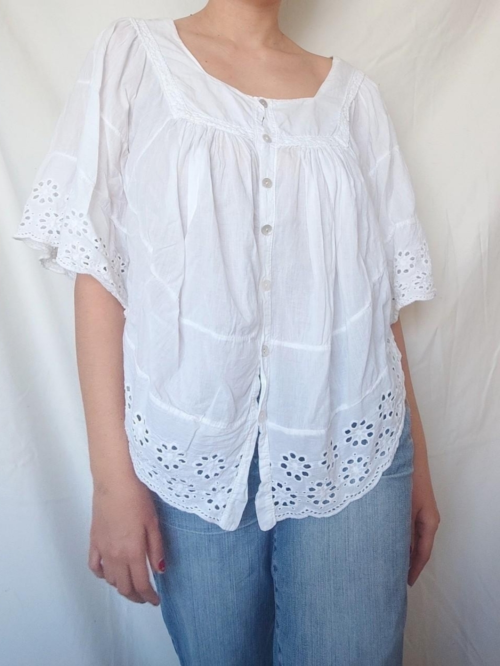 White Short Sleeved Summer Butterfly Blouse